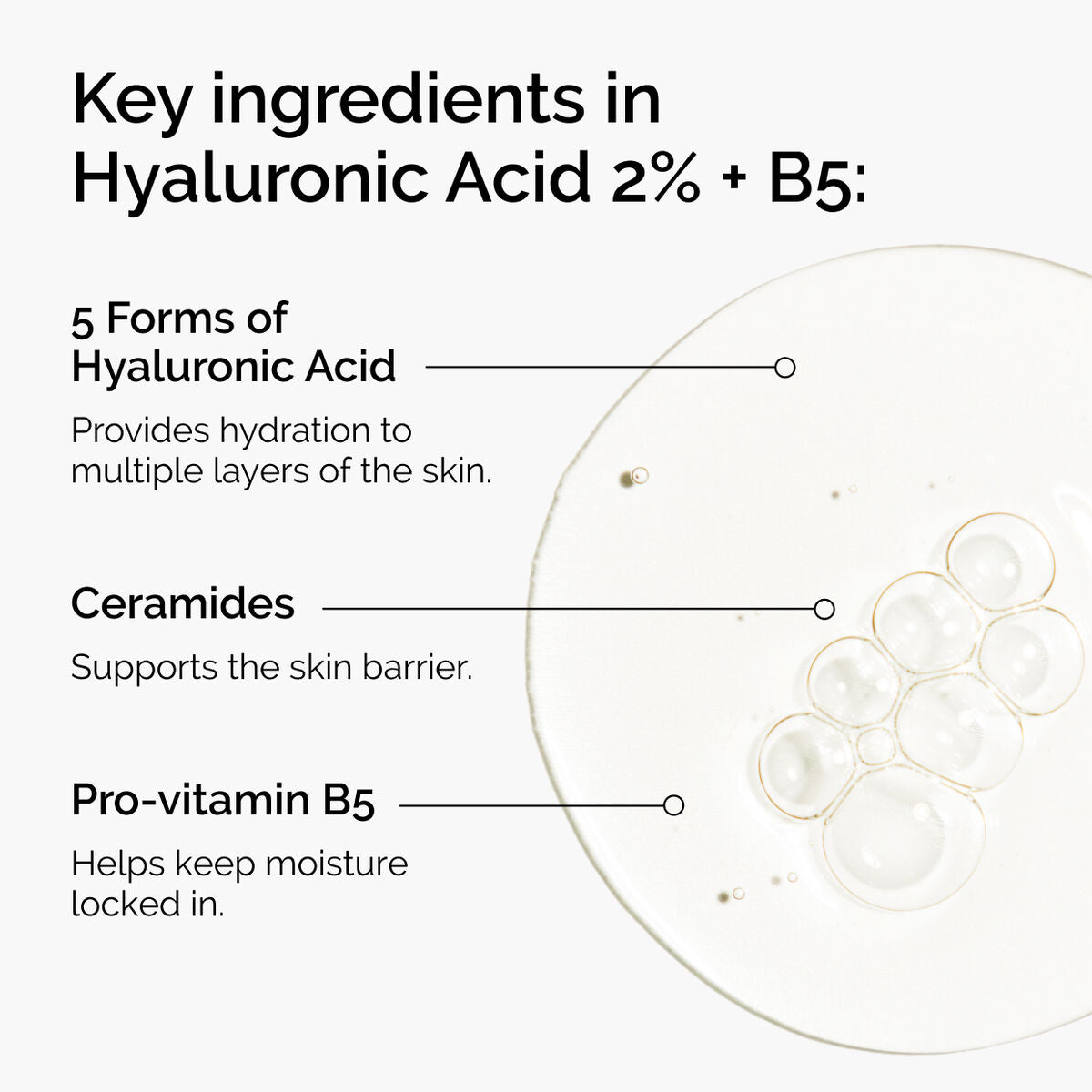 Hyaluronic Acid 2% + B5 Key Ingredients - Hyaluronic Acid, Ceramides, Vitamin B5